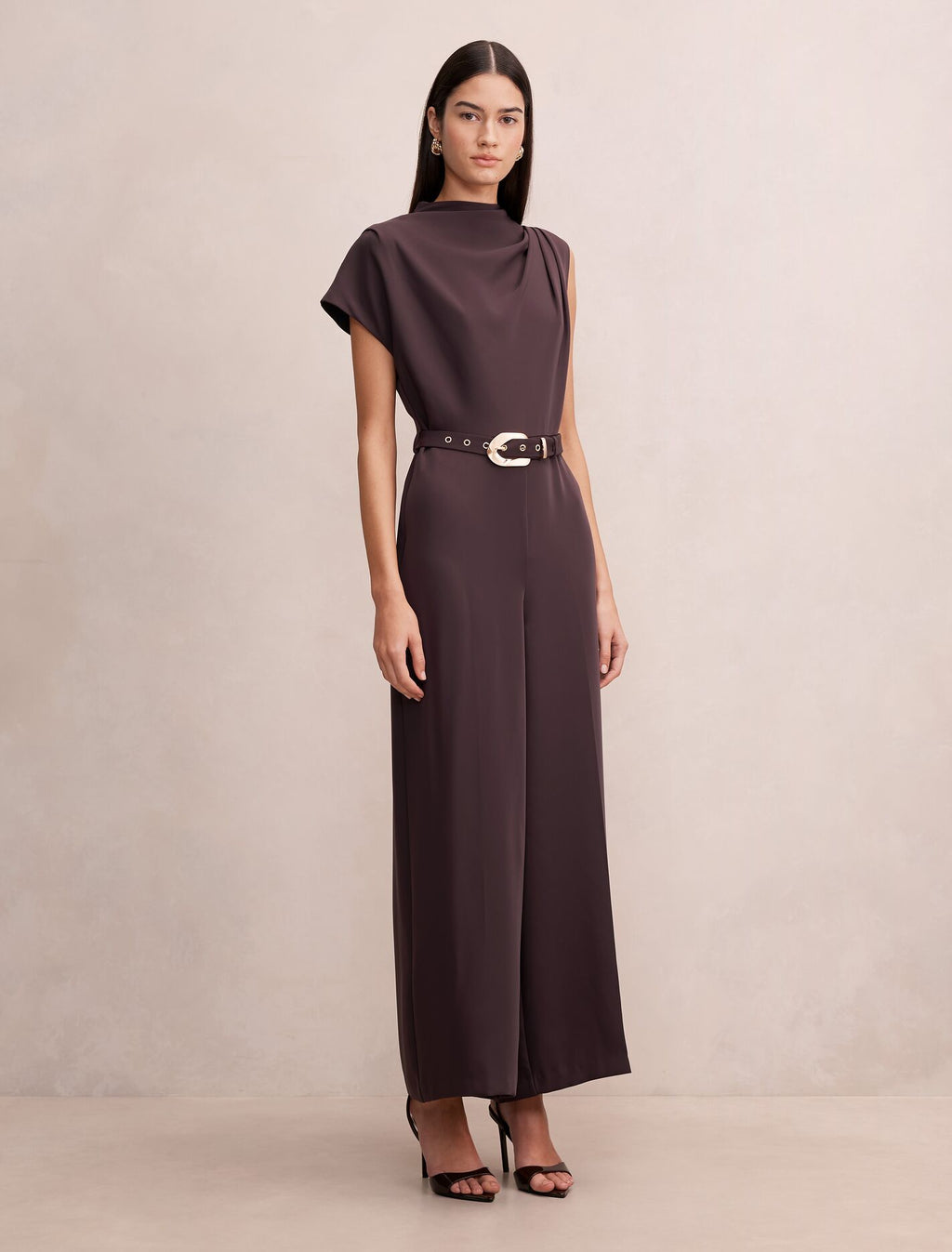 Paisley Cowl Belted Jumpsuit