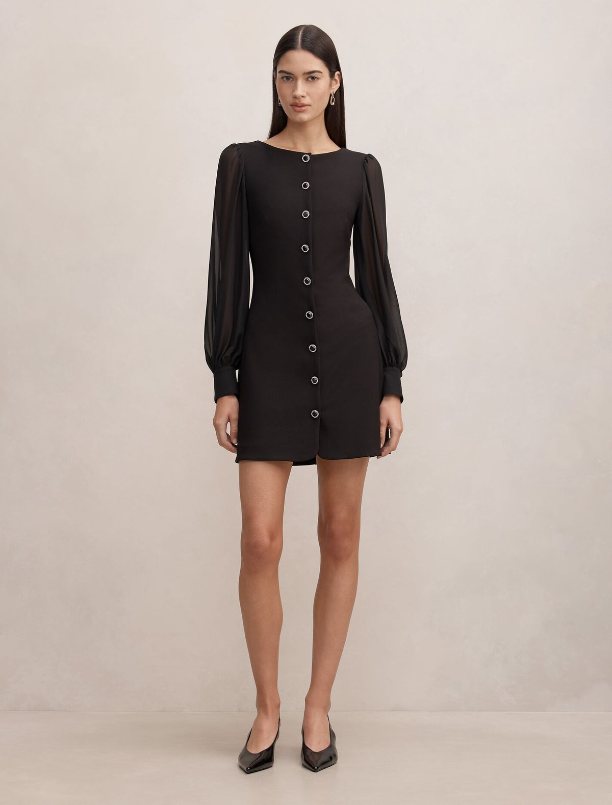 Twiggy Long Sleeve Button Mini Dress