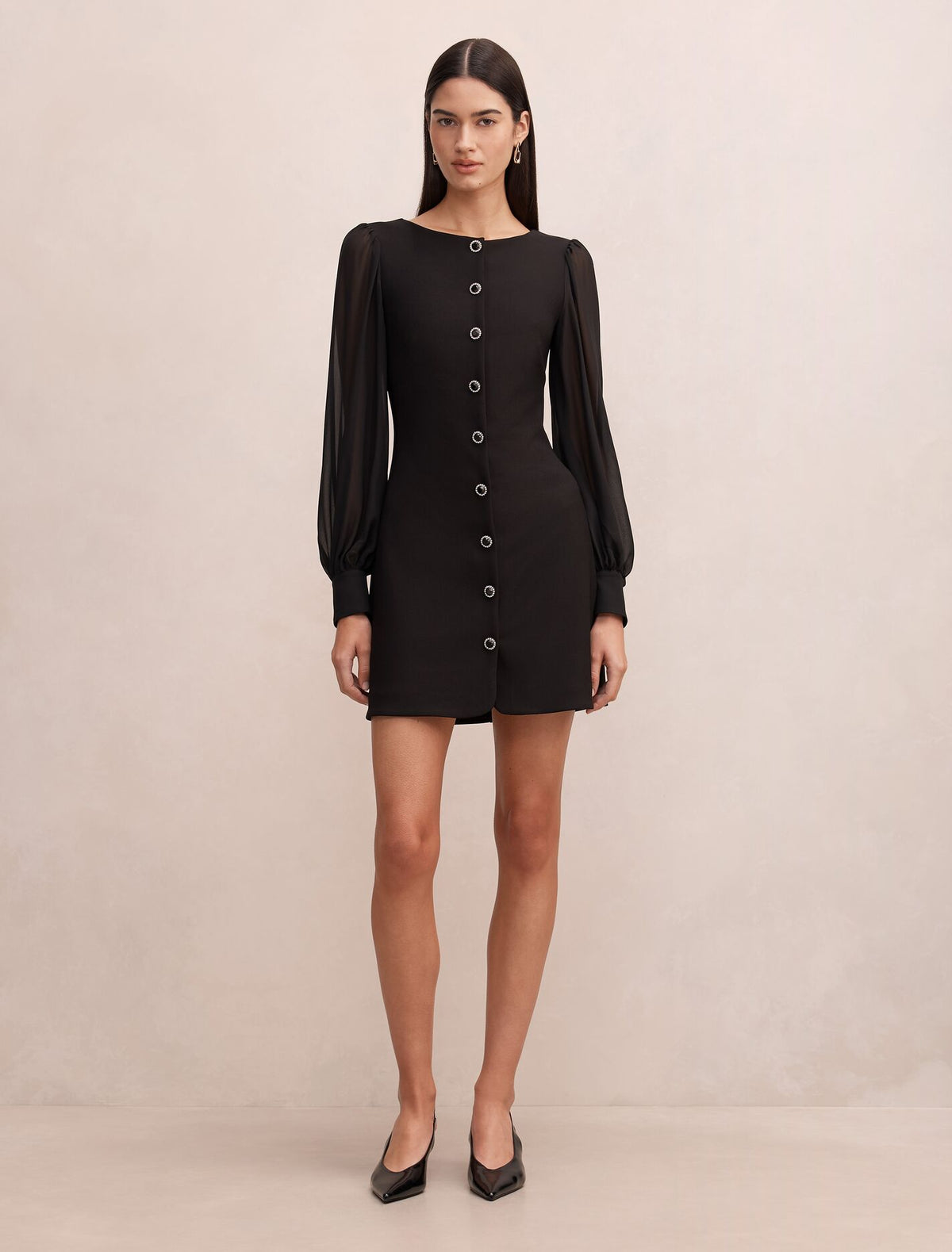 Twiggy Long Sleeve Button Mini Dress