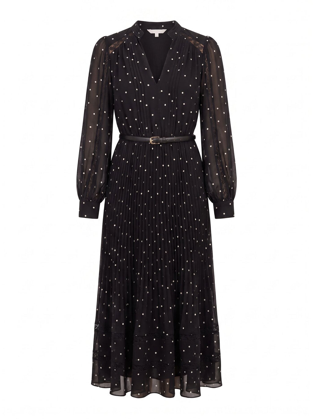 Clara Pleated Lace Trim Midi Dress