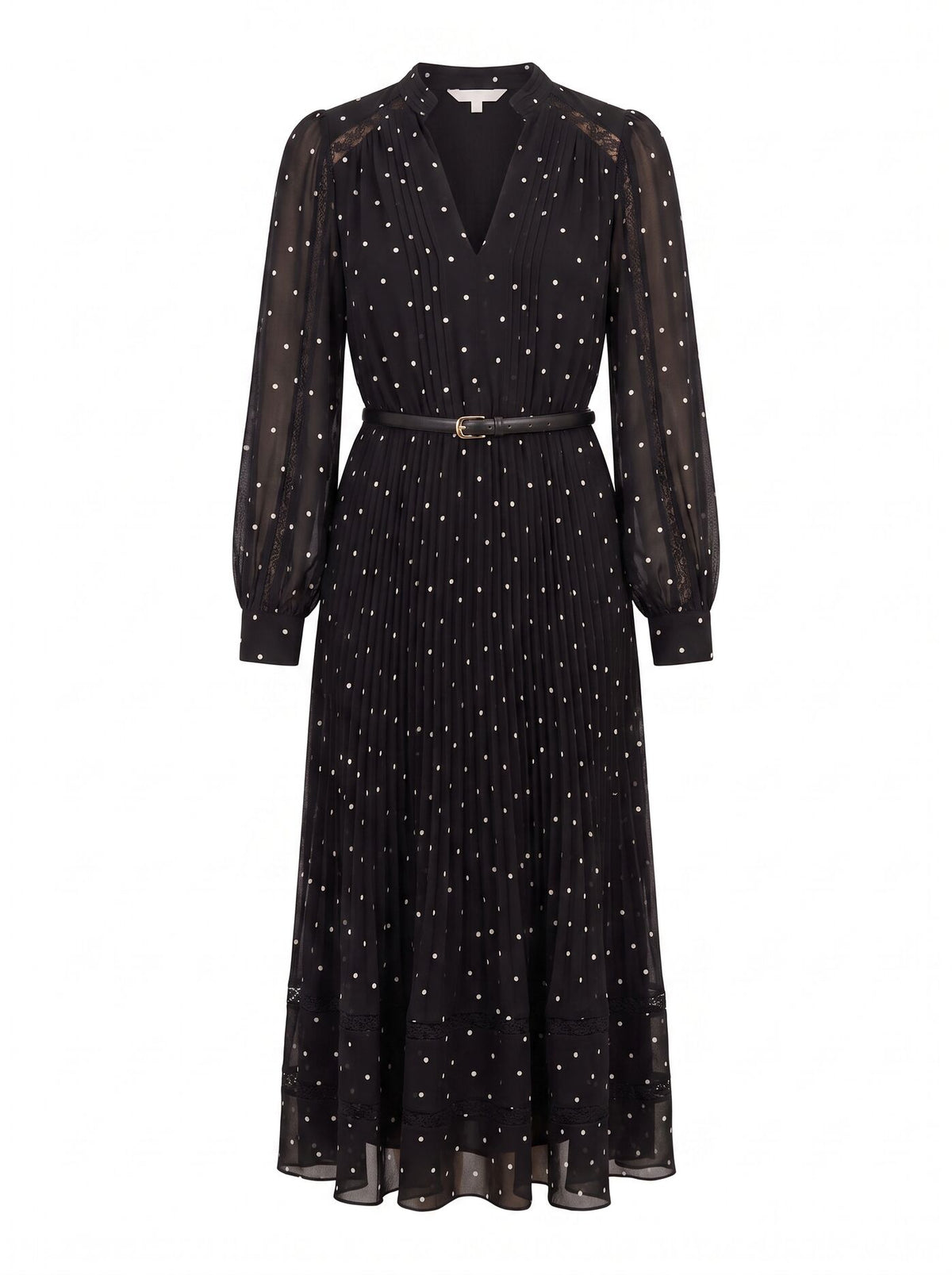 Clara Pleated Lace Trim Midi Dress