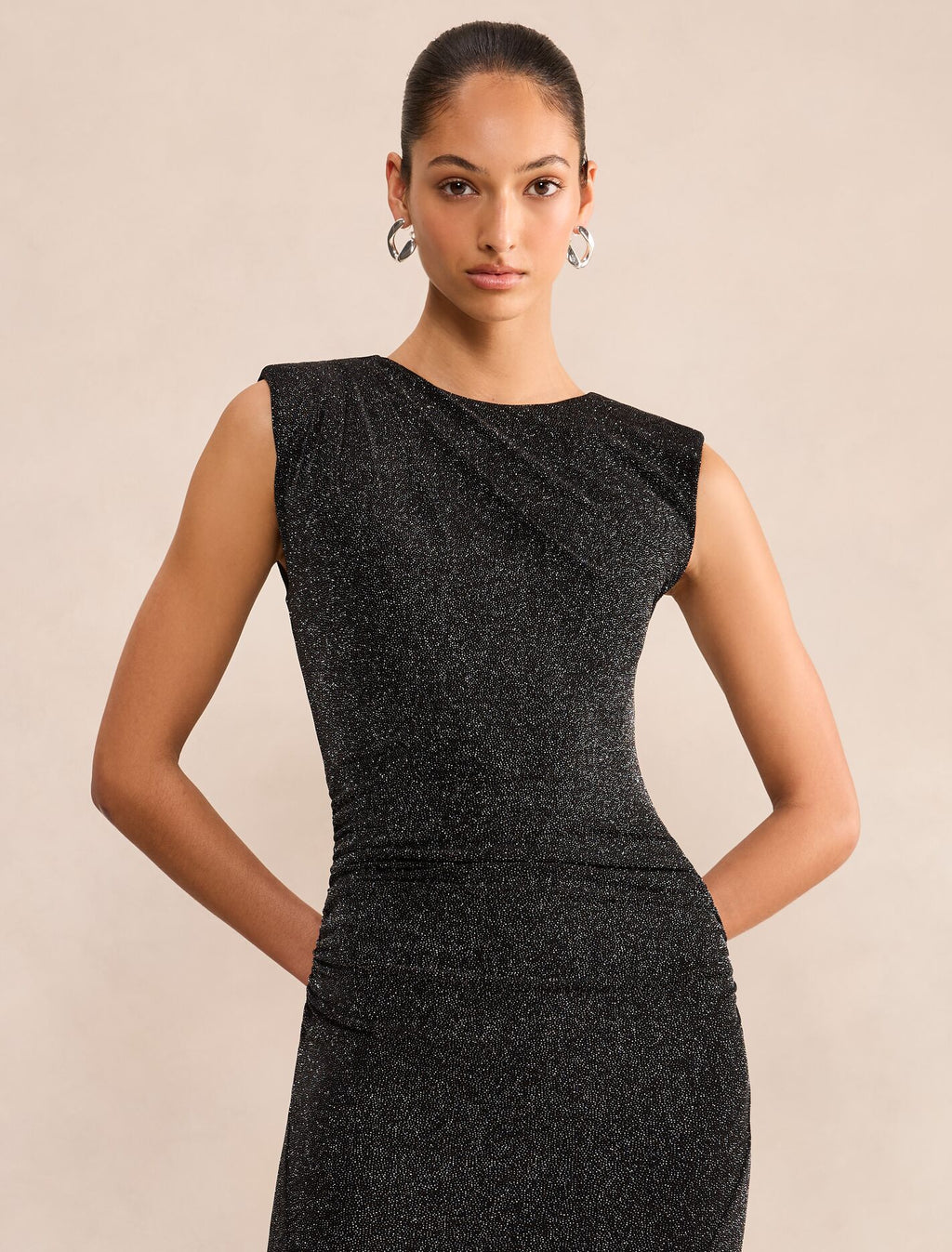 Ciara Gathered Glitter Maxi Dress