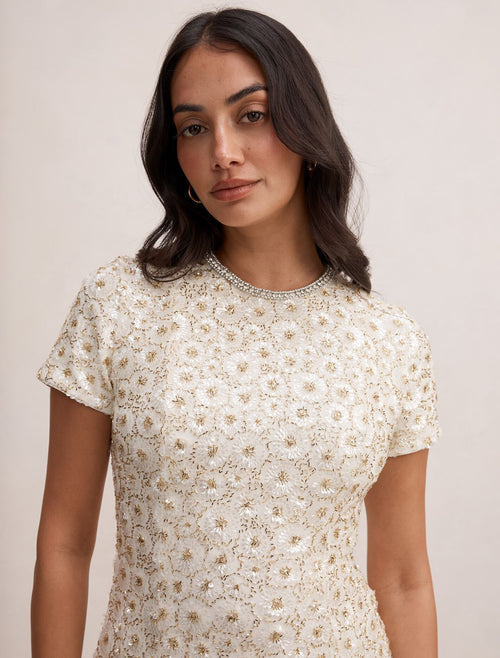 Ines Beaded Gown Gold