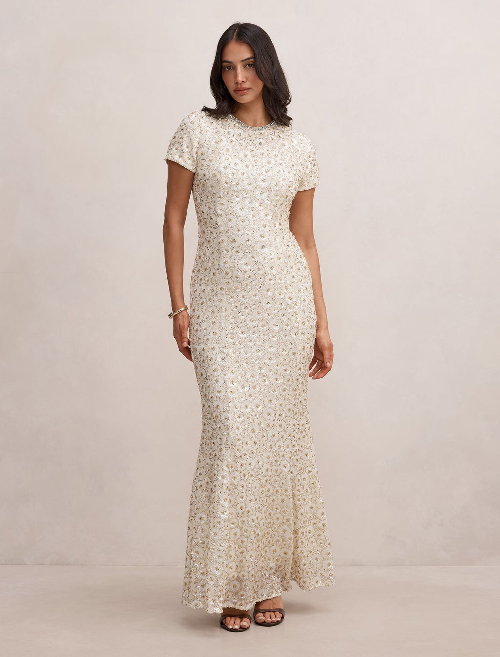 Ines Beaded Gown Gold