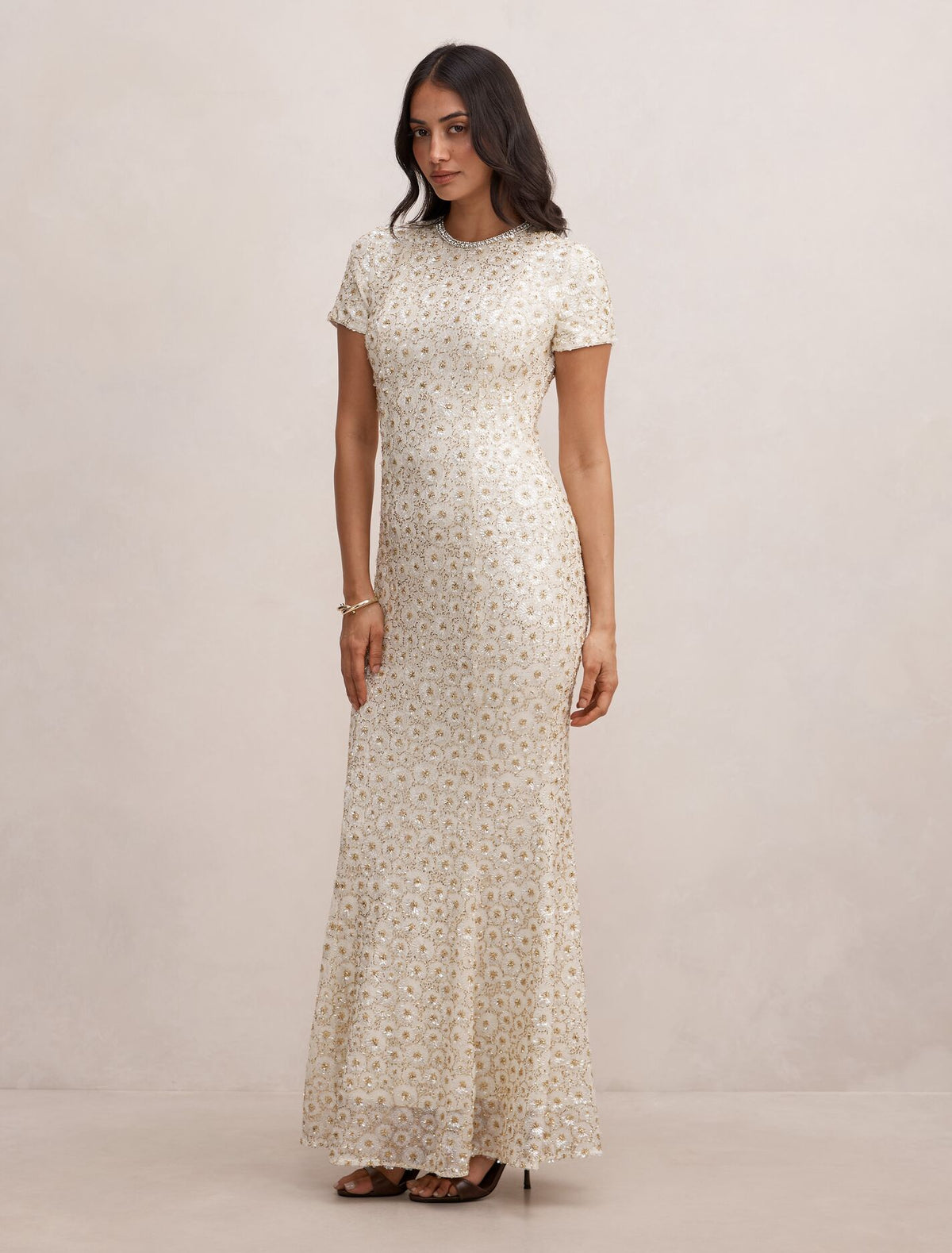 Ines Beaded Gown Gold