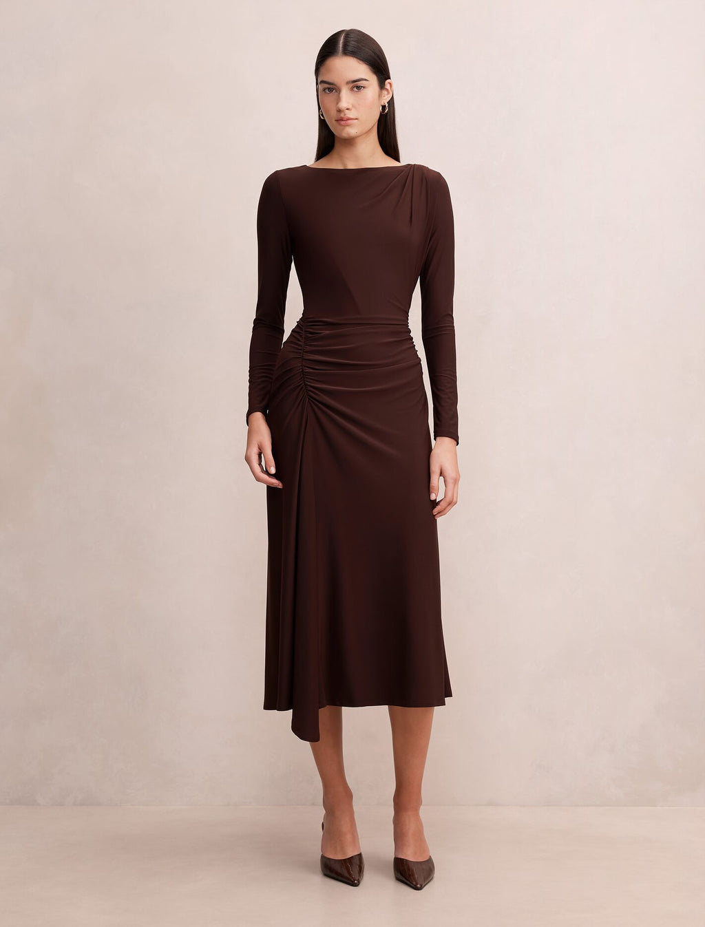Mabel Long Sleeve Jersey Midi Dress