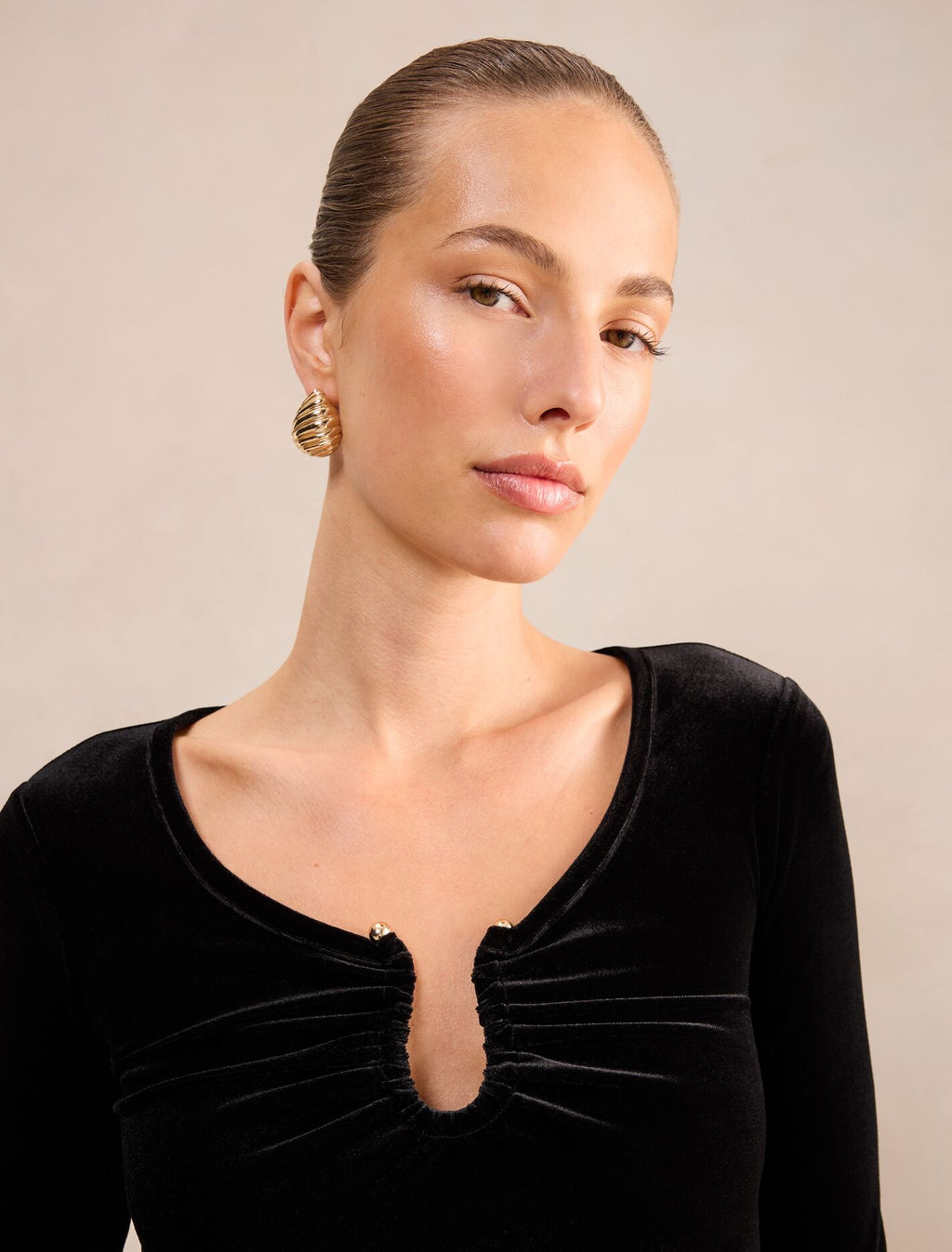 Audrey Velvet Hardware Long Sleeve Top