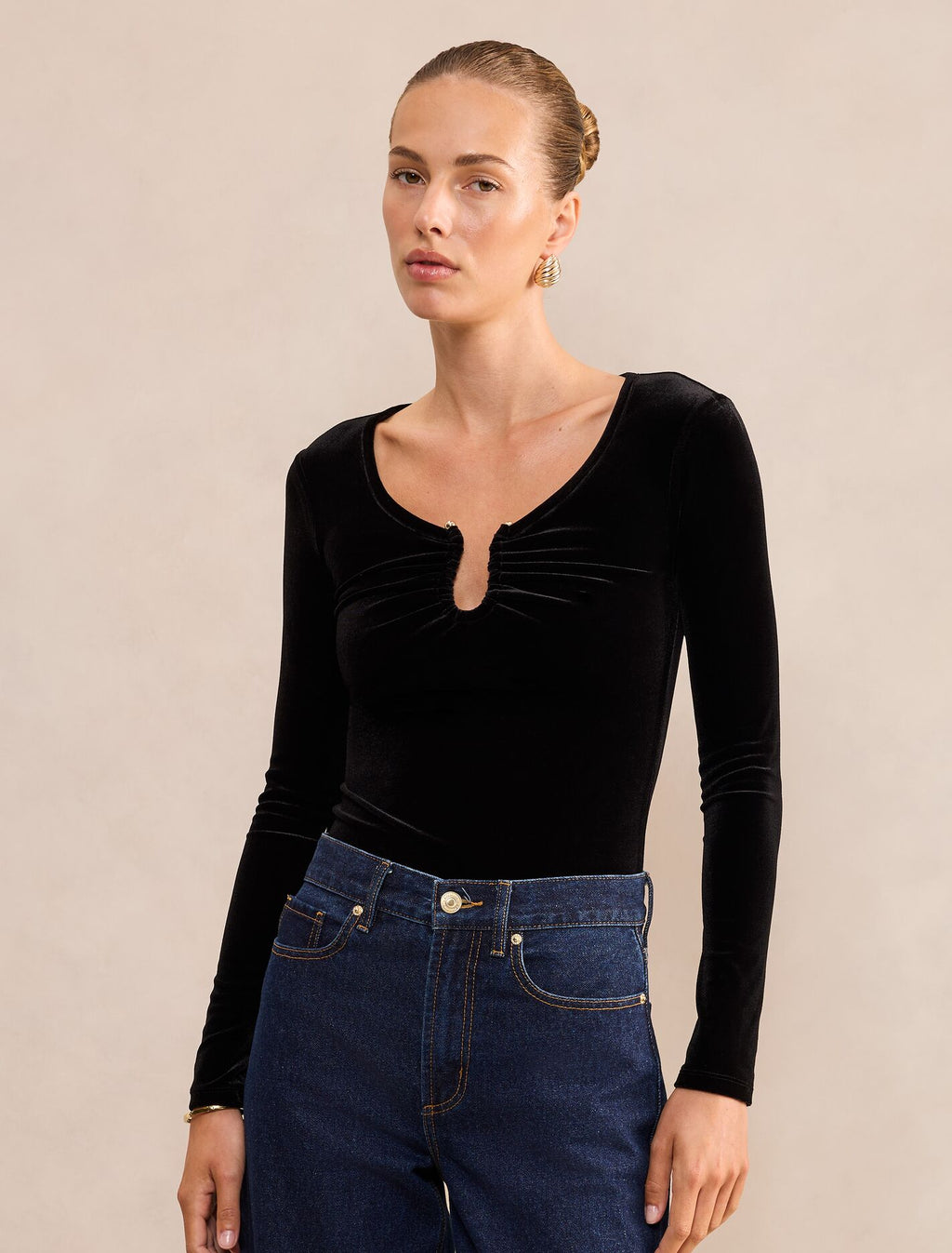 Audrey Velvet Hardware Long Sleeve Top