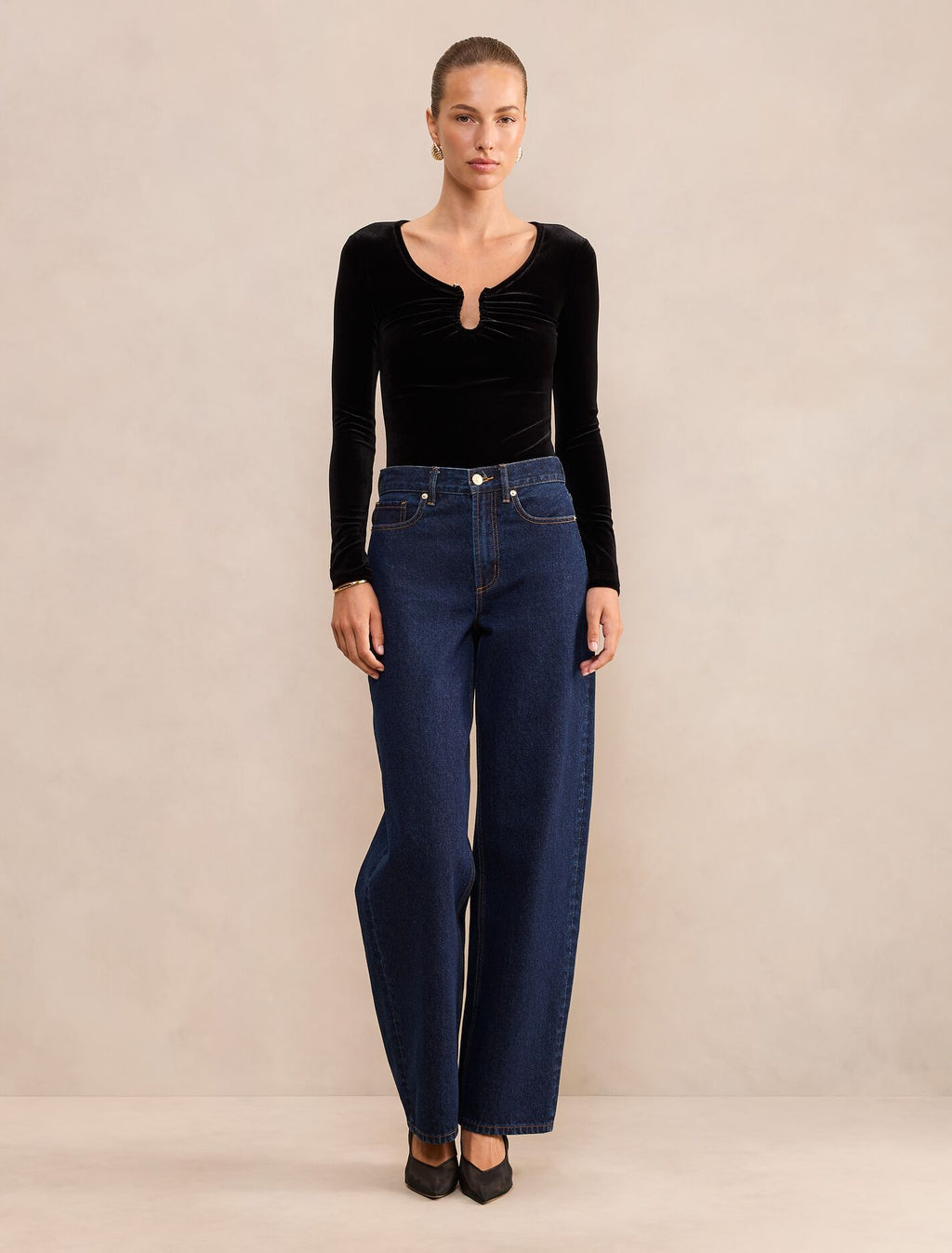 Audrey Velvet Hardware Long Sleeve Top