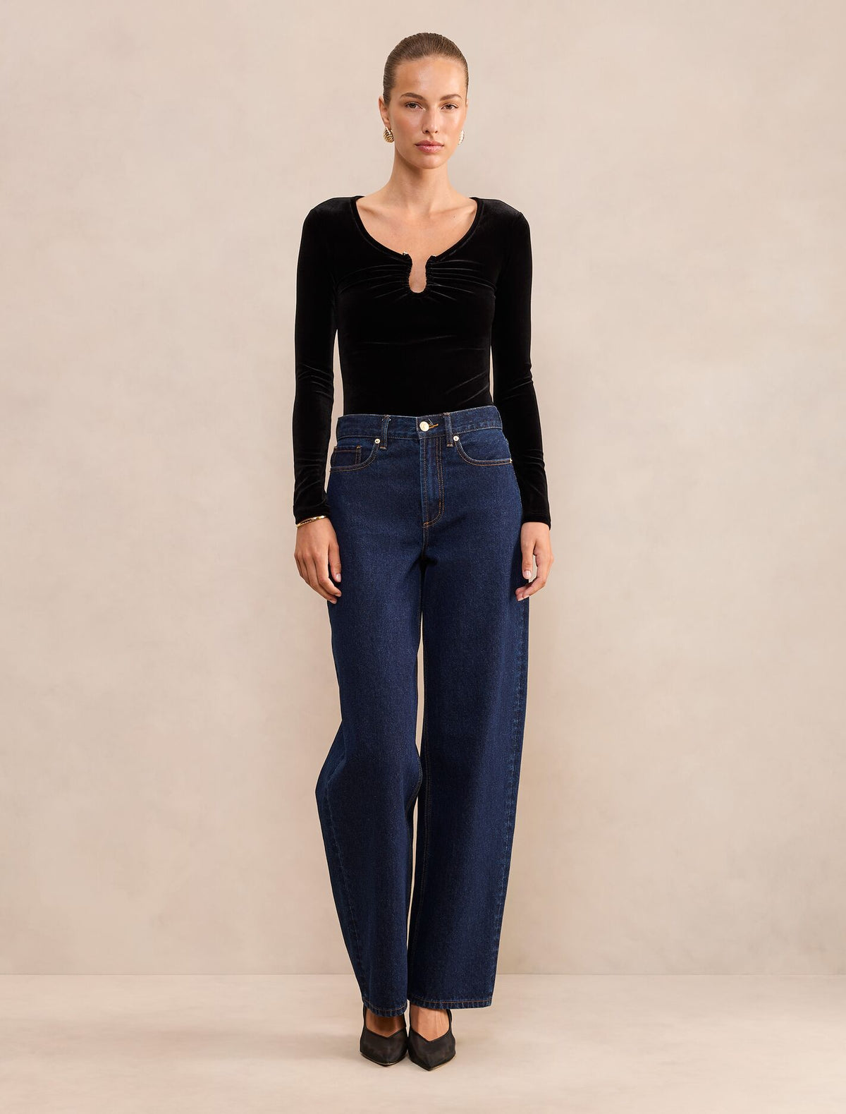 Audrey Velvet Hardware Long Sleeve Top