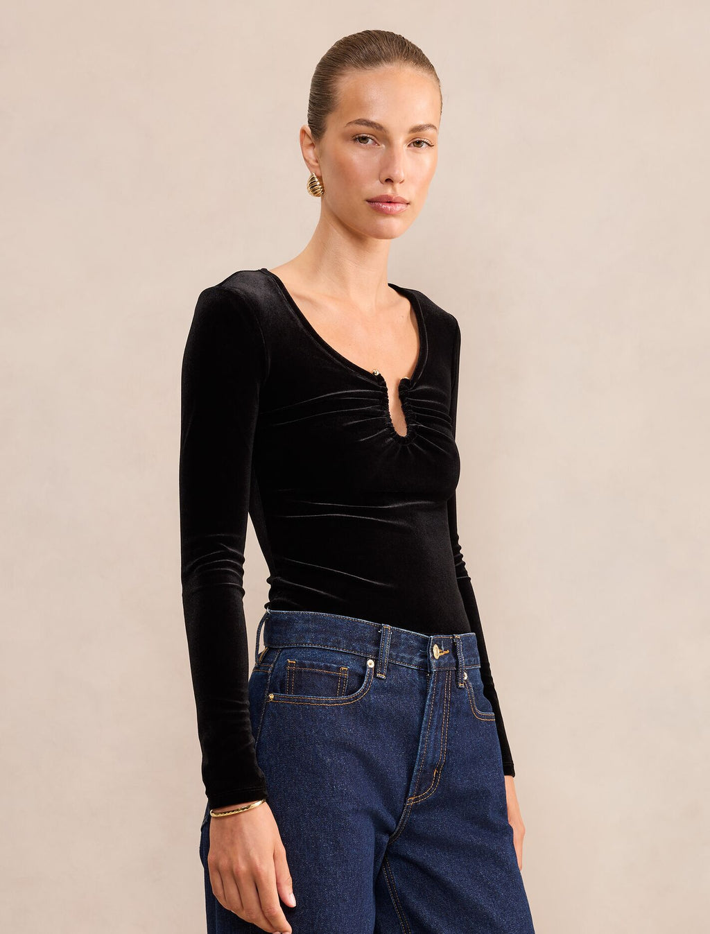 Audrey Velvet Hardware Long Sleeve Top