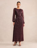 Lainey Long Sleeve Draped Plisse Maxi Dress