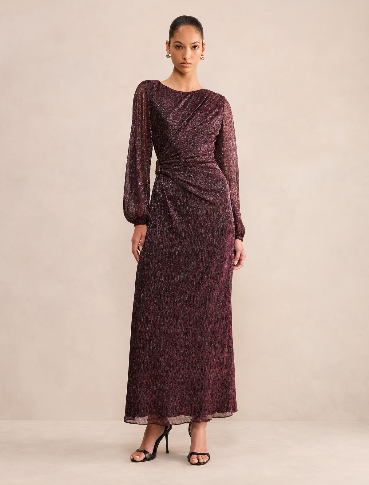 Lainey Long Sleeve Draped Plisse Maxi Dress