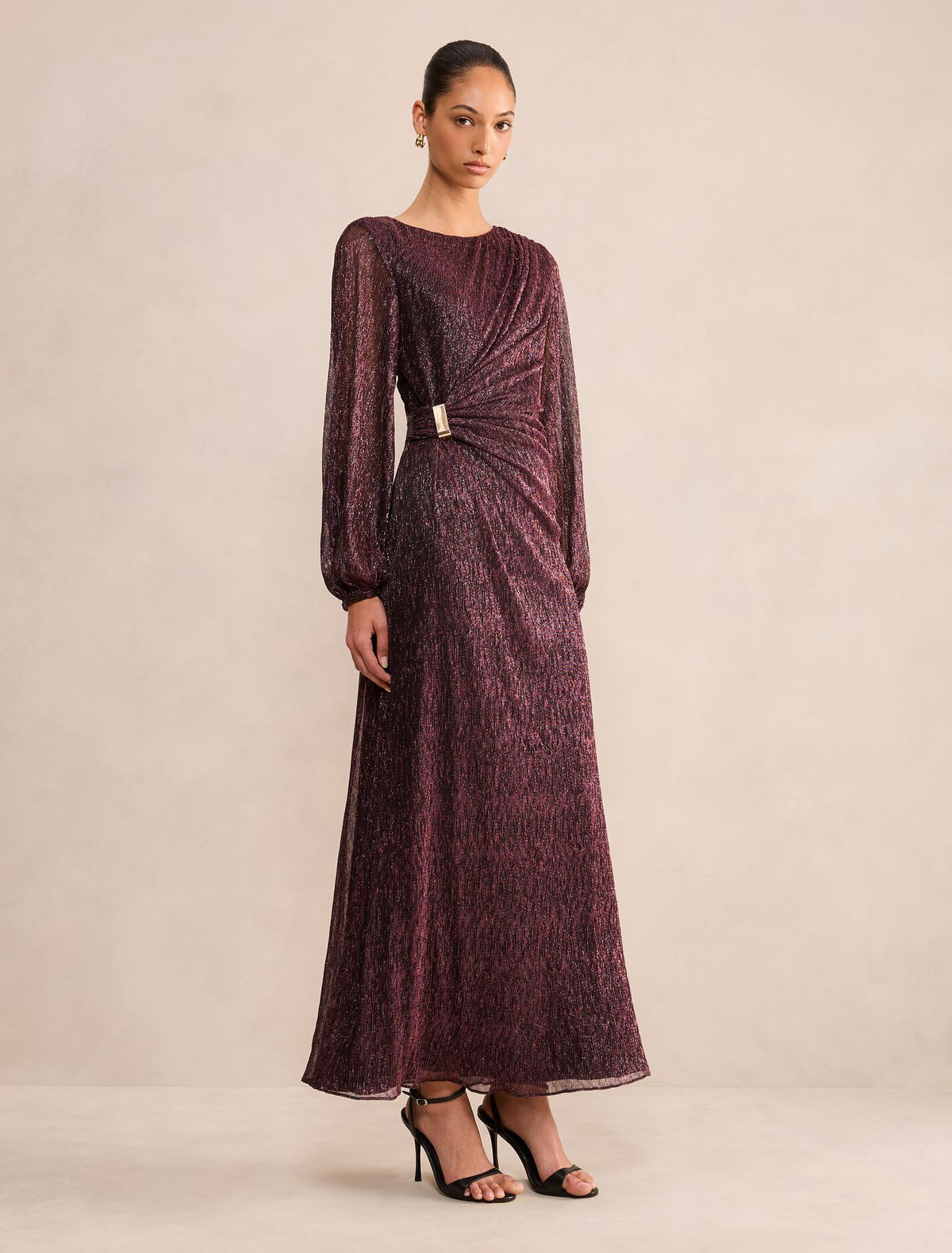Lainey Long Sleeve Draped Plisse Maxi Dress