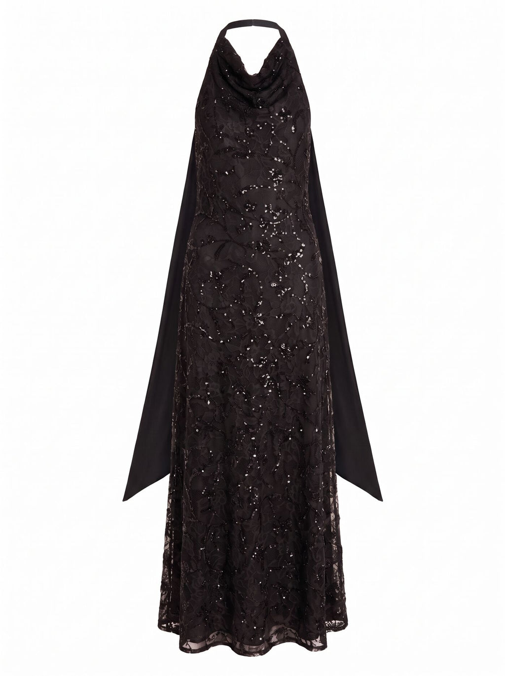 Macy Sequin Lace Halter Maxi Dress