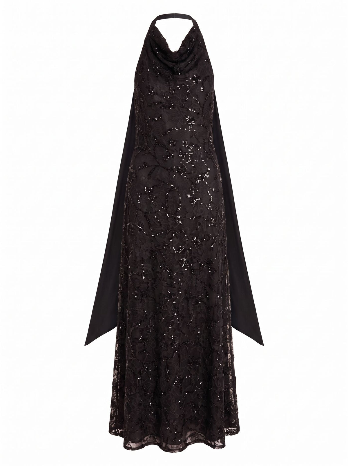 Macy Sequin Lace Halter Maxi Dress