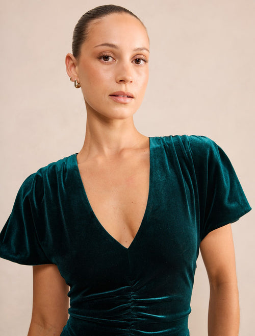 Elma Petite Velvet Ruched Maxi Dress