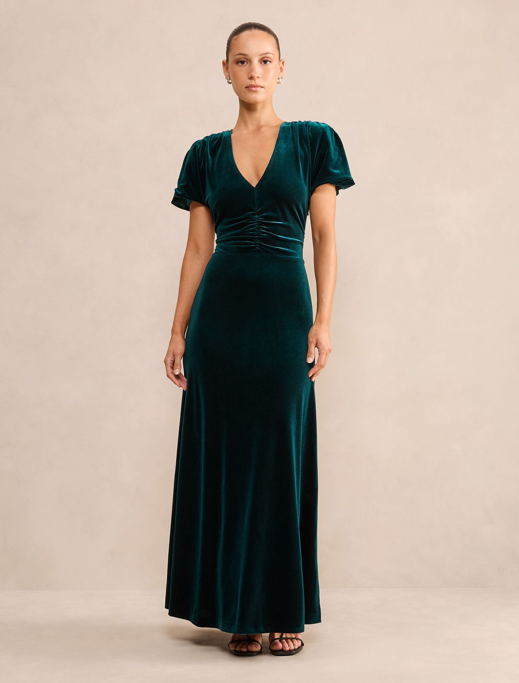 Elma Petite Velvet Ruched Maxi Dress