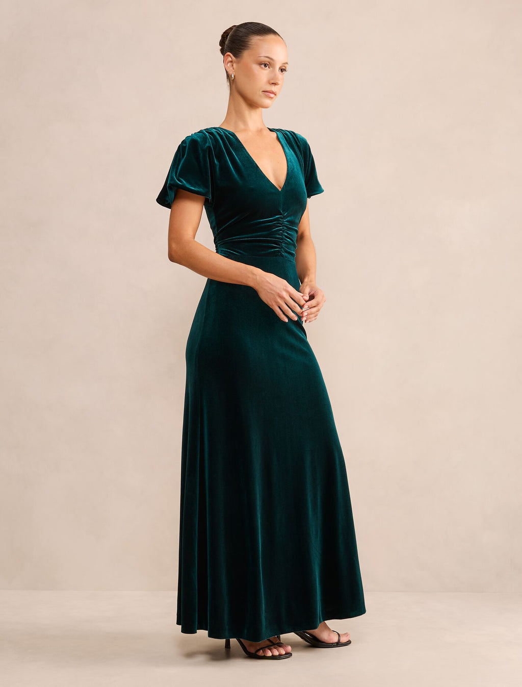 Elma Petite Velvet Ruched Maxi Dress