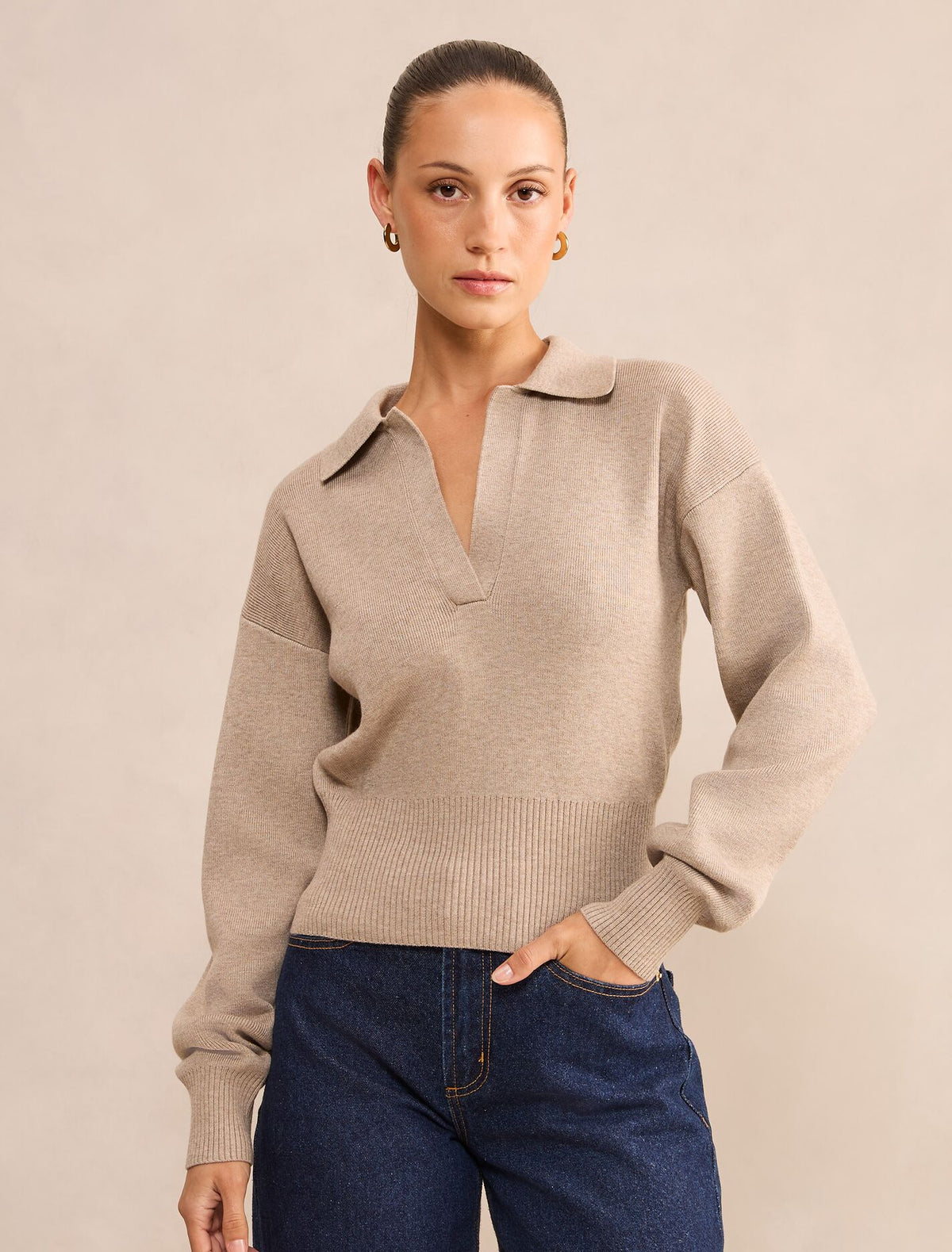 Maddie Petite Cinched Waist Knit Polo Top
