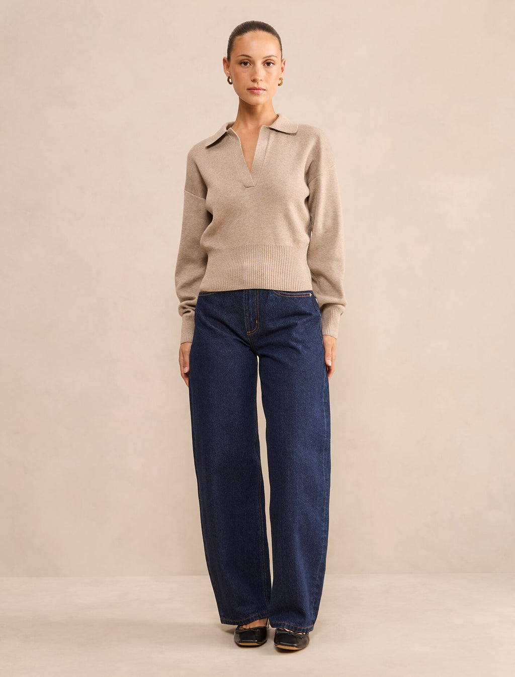 Maddie Petite Cinched Waist Knit Polo Top