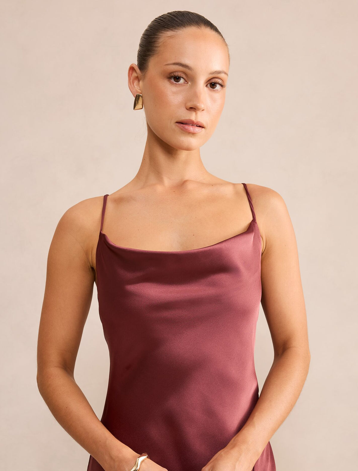 Allora Petite Ruffle Back Satin Maxi Dress