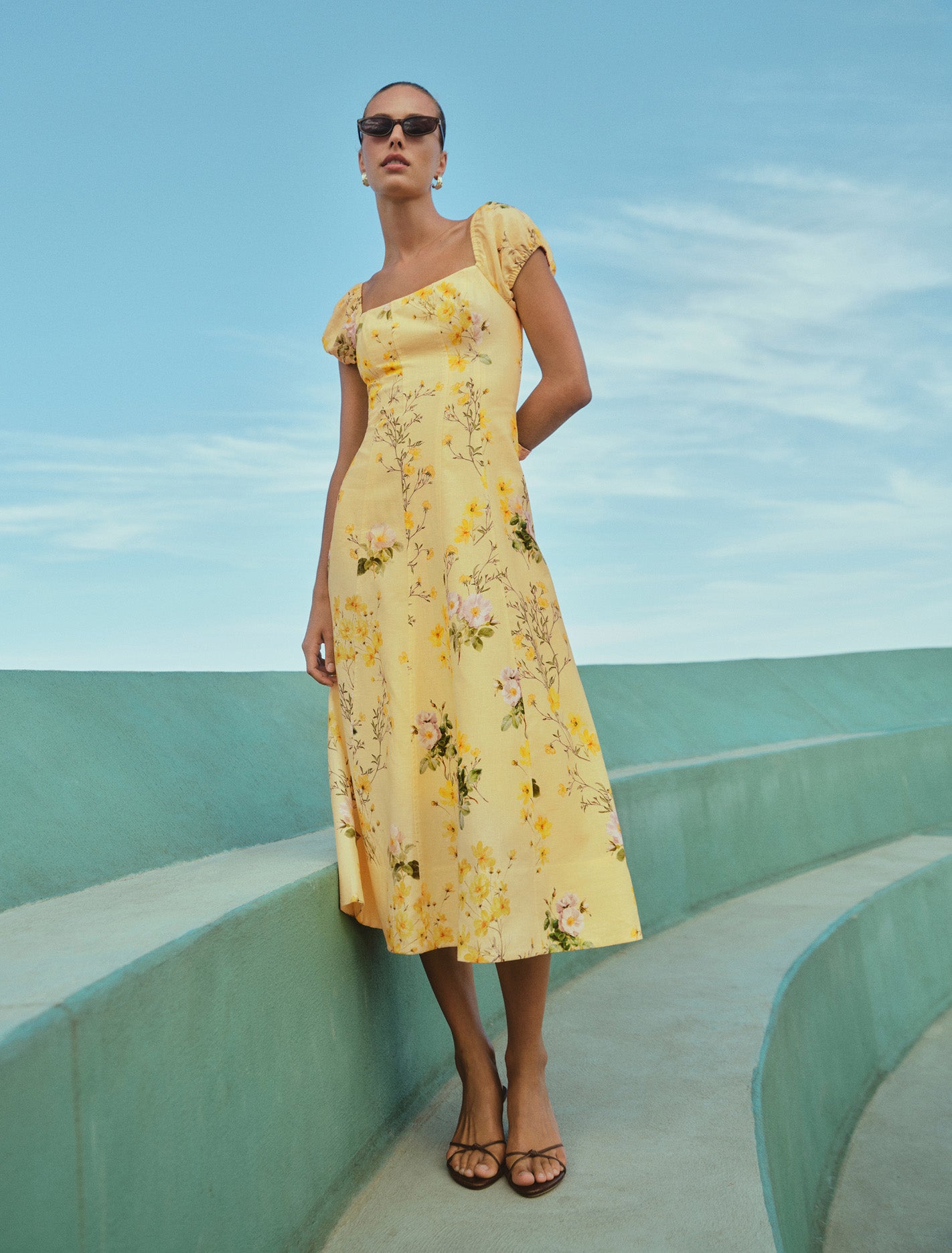 Sadie Cap Sleeve Linen Midi Dress