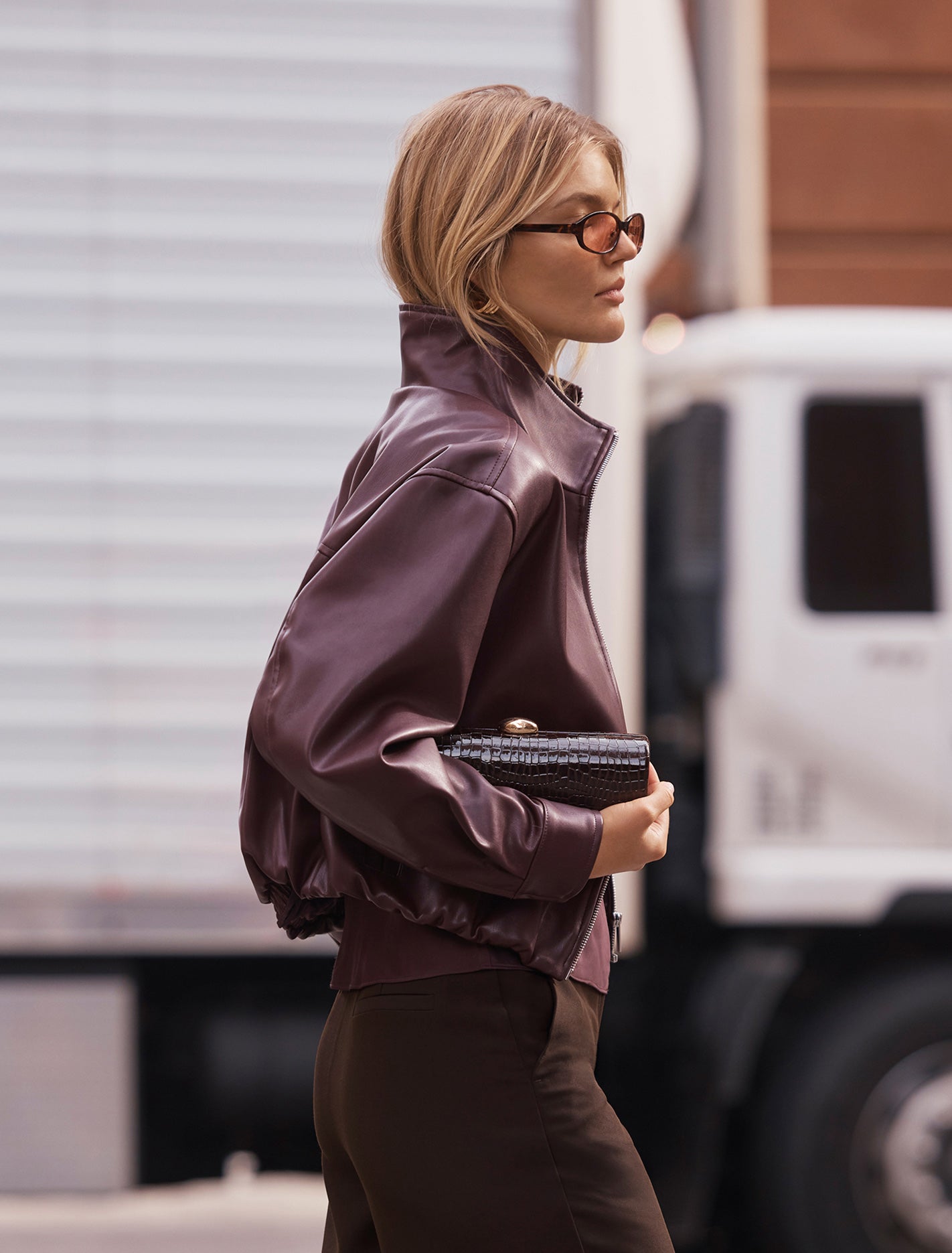 Julia Faux Leather Funnel Neck Jacket