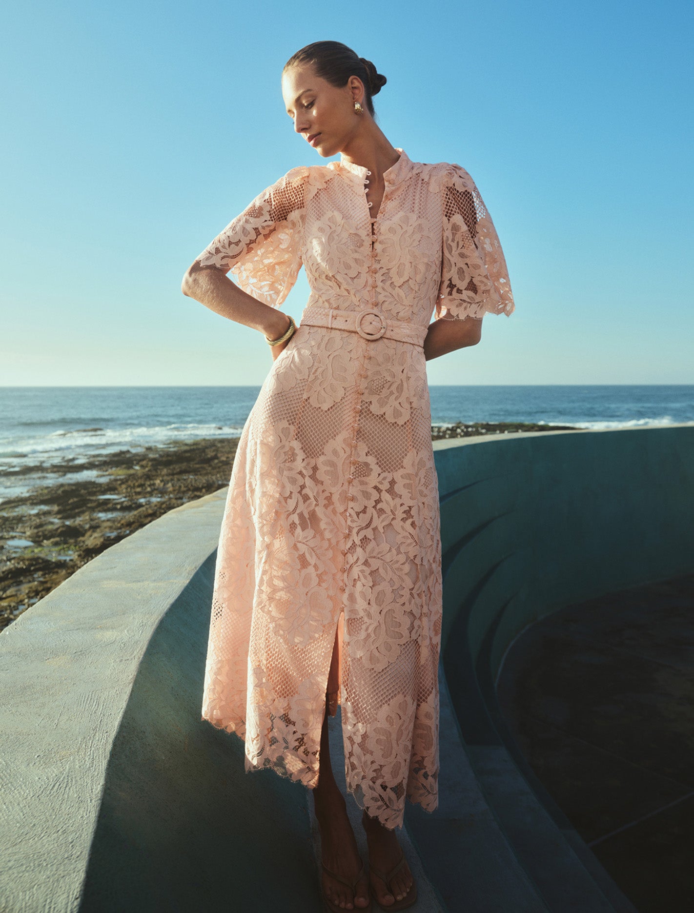 Pink Midi Dress - Liberty Flutter Sleeve Lace - Size 0 to 12